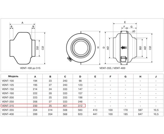 S&P - VENT-315L - CENTRIFUGAL INLINE FAN - 230V - مراوح مخفيه طرد مركزي