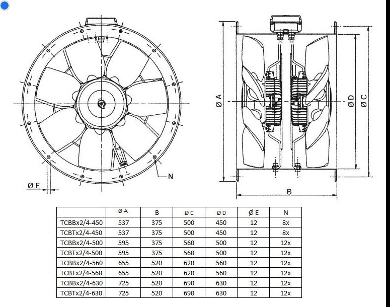 S&P - TCBT/4-710/L-B - CYLINDRICAL CASED AXIAL FLOW FAN - مروحة أسطوانية محورية