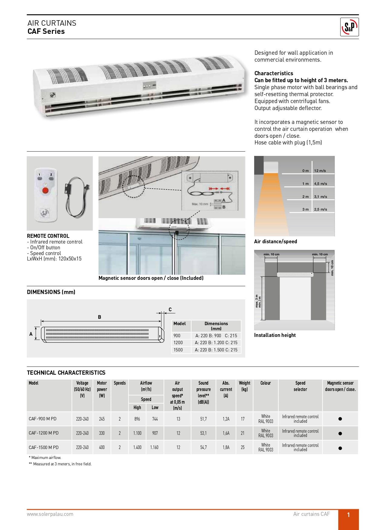 S&P - CAF-1500M - AIR CURTAIN - 400W - 1500mm - 230V - ستائر هوائيه