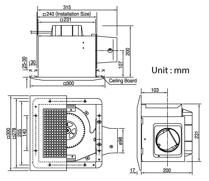 KDK - 24CMHA - CEILING MOUNT EXHAUST FAN - 220V - مروحة شفط