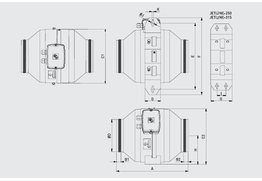 S&P - JETLINE 315 Centrifugal  Circular Duct Inline Fan -  مراوح شفط مخفية طرد مركزي 