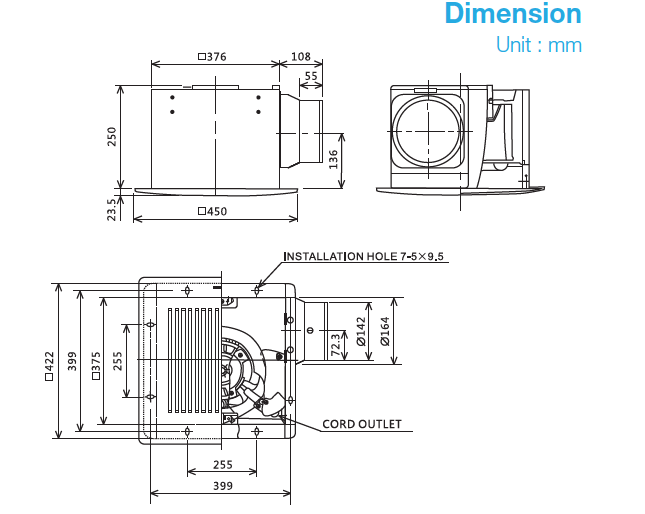 KDK - 38CDG - CEILING MOUNT EXHAUST FAN - 220V - مروحة شفط