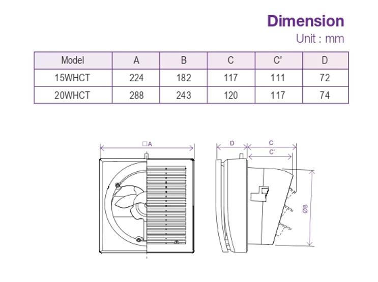 KDK - 15WHCT - WINDOW MOUNT EXHAUST FAN - 220V - مروحة شفط