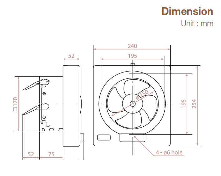 KDK - 15AAQ1 - WALL MOUNT EXHAUST FAN - 220V - مروحة شفط